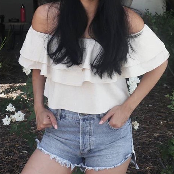 Vici Tops - Ruffle off shoulder crop top
